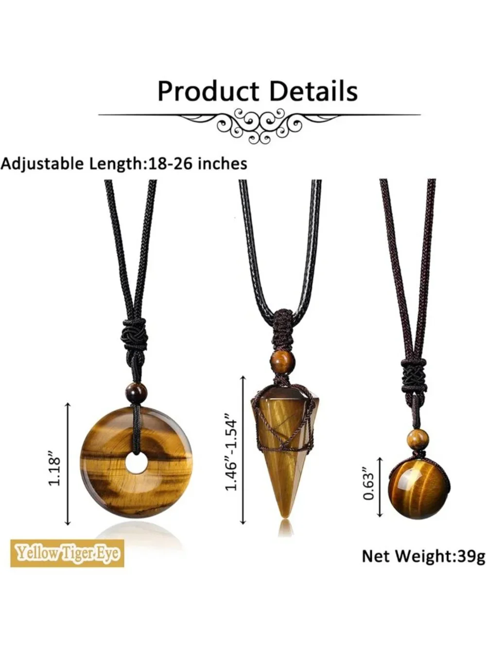 3 Pcs Healing Crystal Necklaces Set - Amethyst, Obsidian & Tiger Eye Gemstone